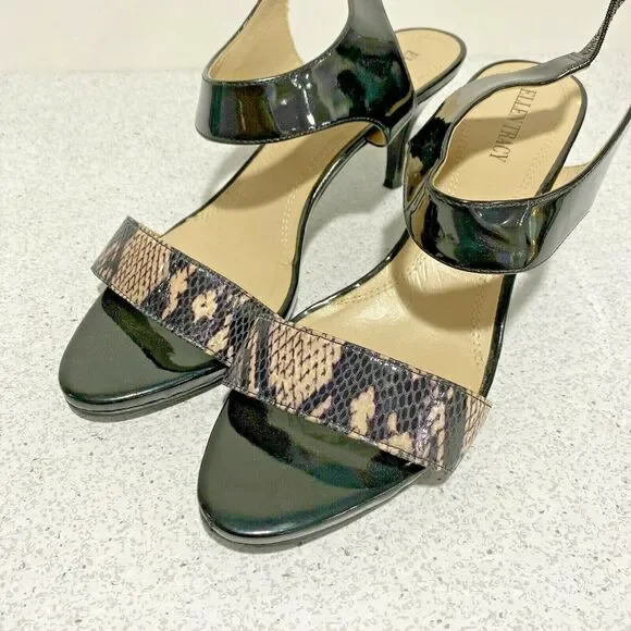 Ellen Tracy 9M black patent & snakeskin shoes 'Vinnie' sandals dressy high heels - Picture 6 of 8